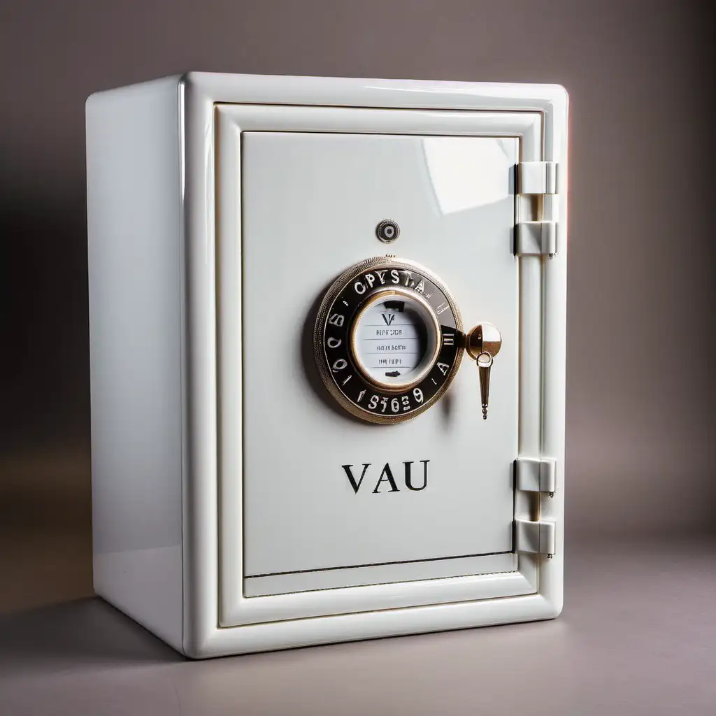 Vault with VAU Inscription Illuminated Crystal Safe in an Open Space
