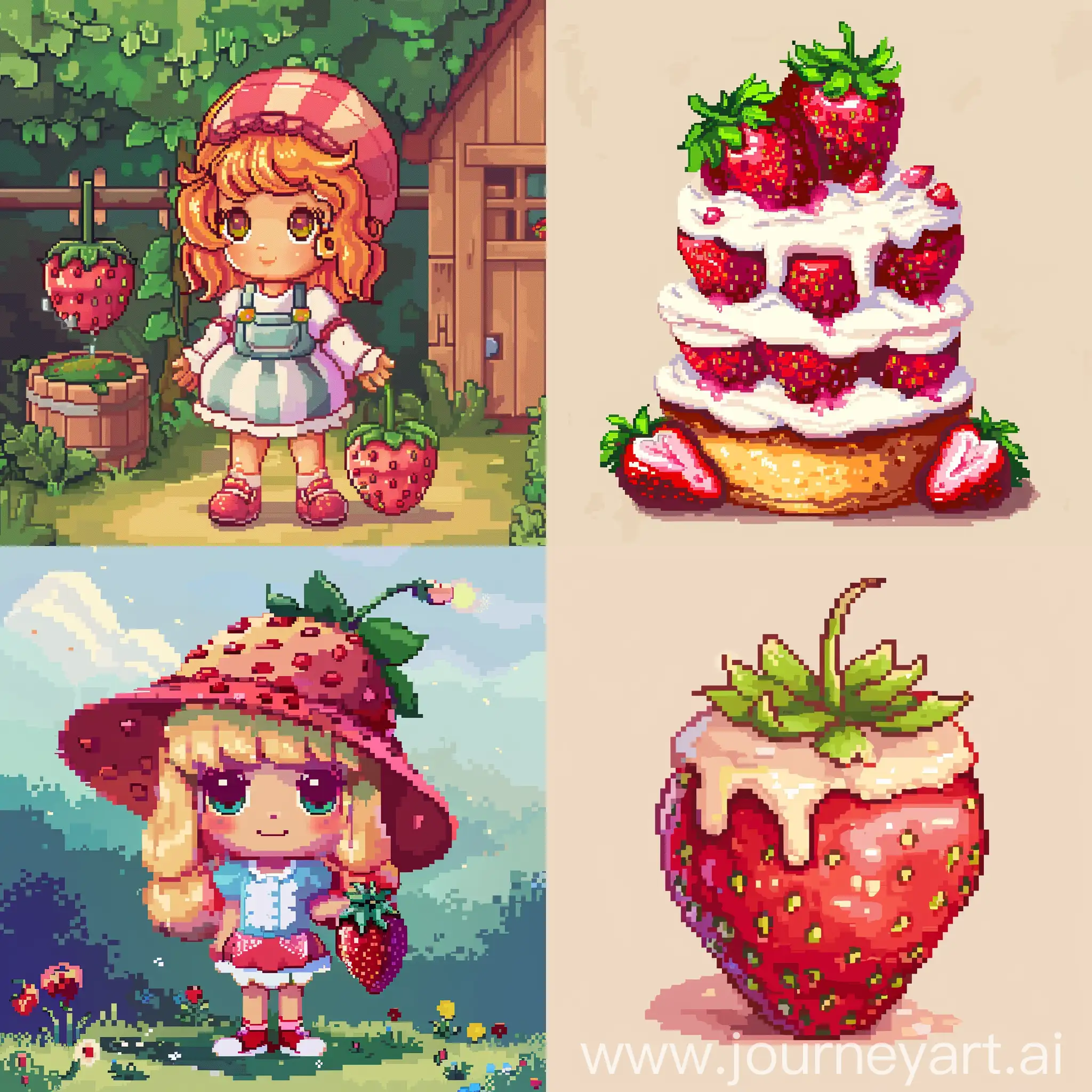 Simple pixel art of strawberry shortcake cartoon
