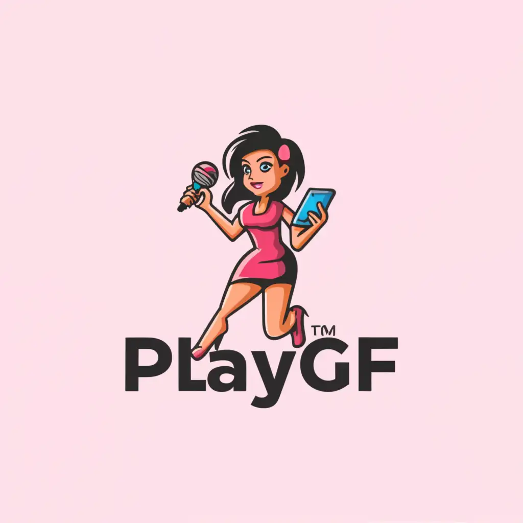 a logo design,with the text "playgf", main symbol:short skirt cam girl chatroom,Moderate,clear background