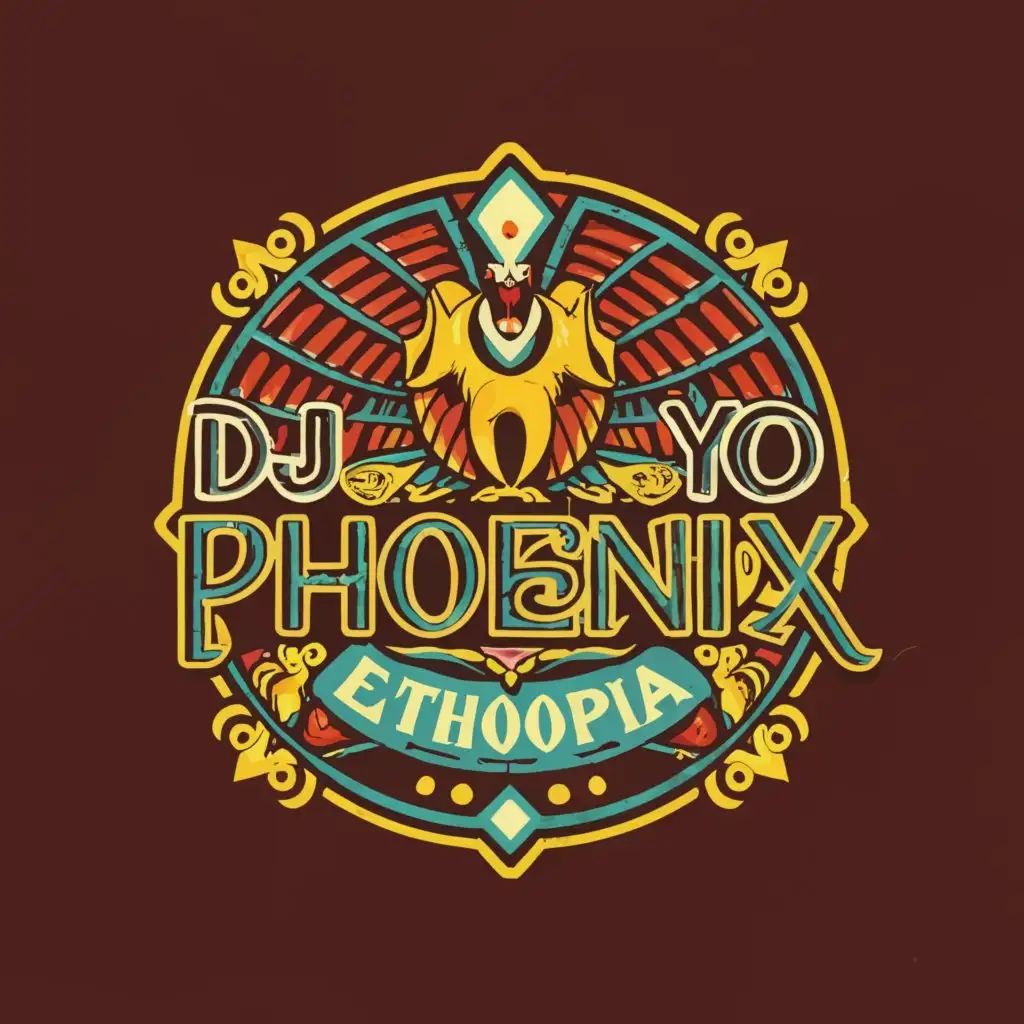 a logo design,with the text "DJ Yo Phoenix Ethiopia 🇪🇹", main symbol:Dj,complex,clear background