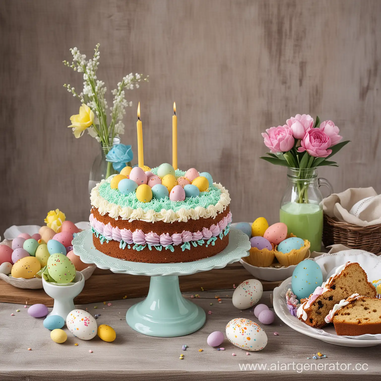 Colorful-Easter-Cake-Display-on-Festive-Table