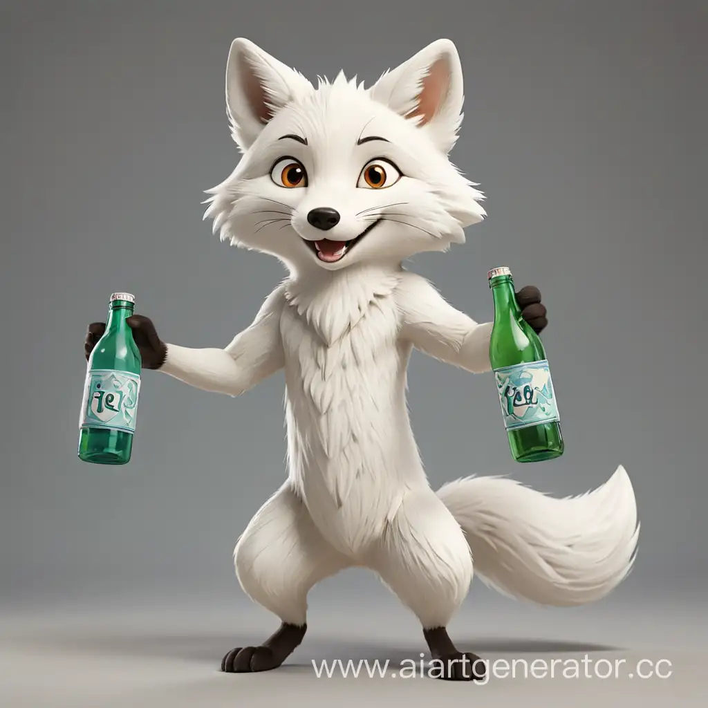 Playful-White-Fox-Standing-with-Bottle