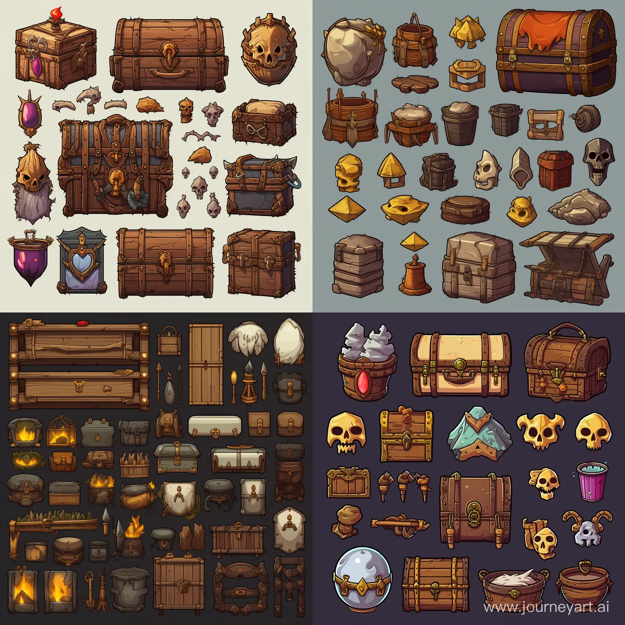 multiple item spritesheet, rpg items, treasure chest 