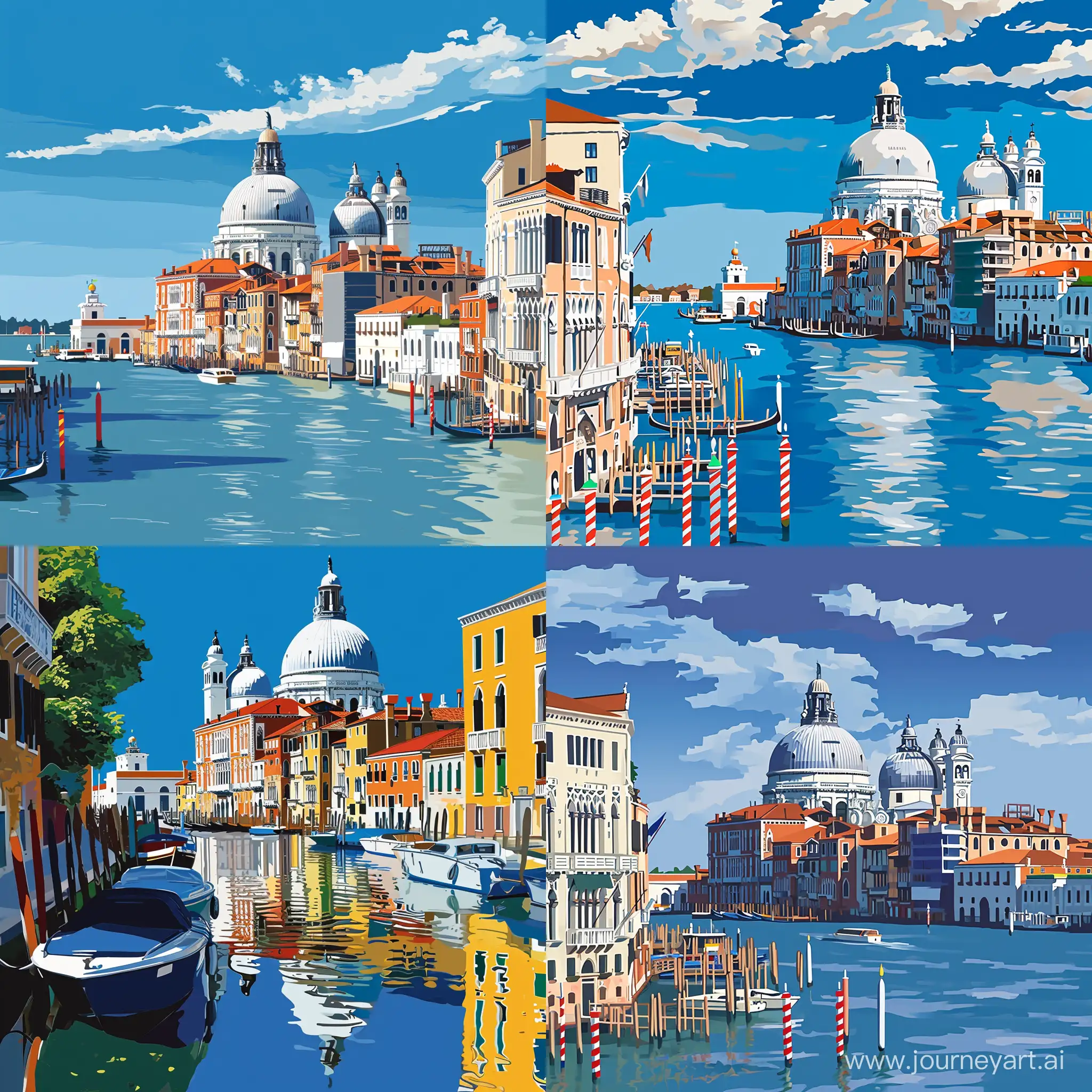 A picture of Venice city inspired by Hiroshi Nagai and the City Pop Art Style