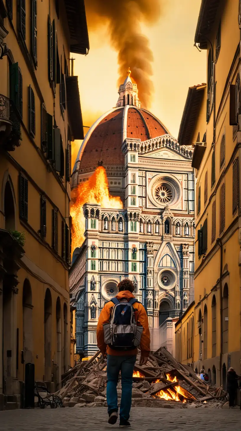 Sole Survivor Roaming Amidst FireDrenched Ruins in Florence Italy