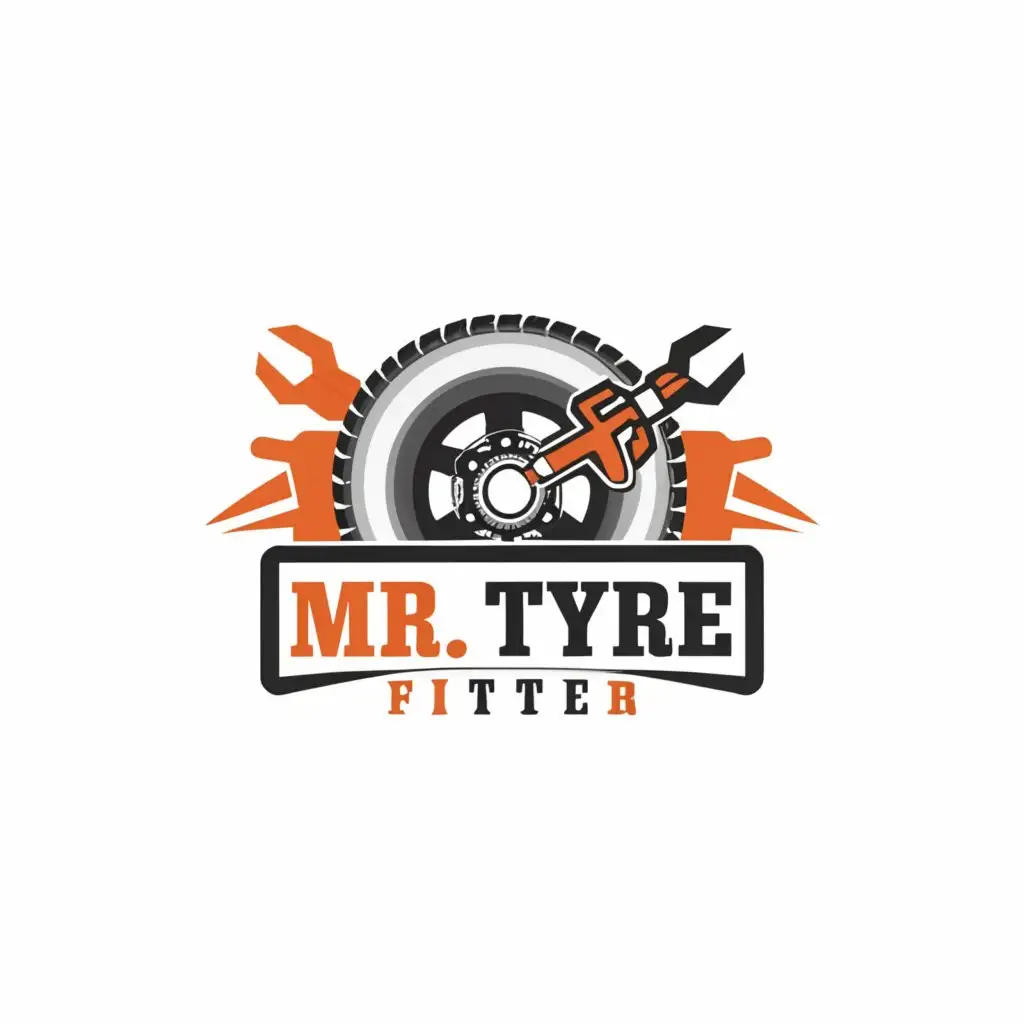 a logo design,with the text "Mr Tyre Fitter", main symbol:tyre and tools,Minimalistic,clear background