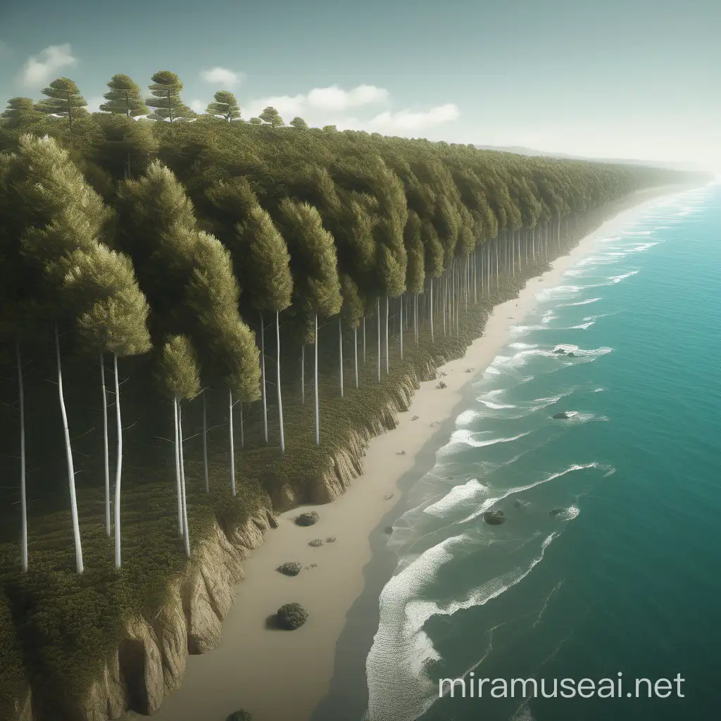 Serene Coastal Landscape with Ten Trees