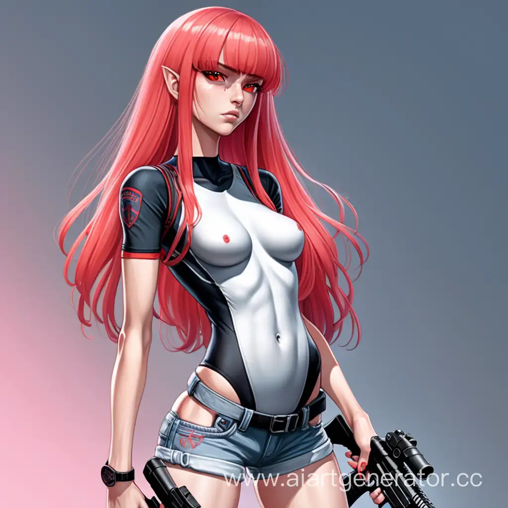 Futuristic-Femme-Fatale-CoralHaired-Warrior-with-a-Blazing-Gun
