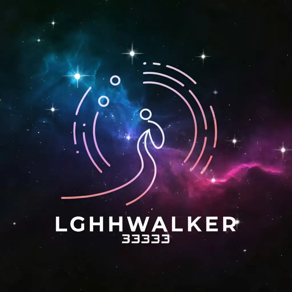 a logo design,with the text "Lightwalker333", main symbol:Walking on a long pathway of light made of stars,complex,clear background