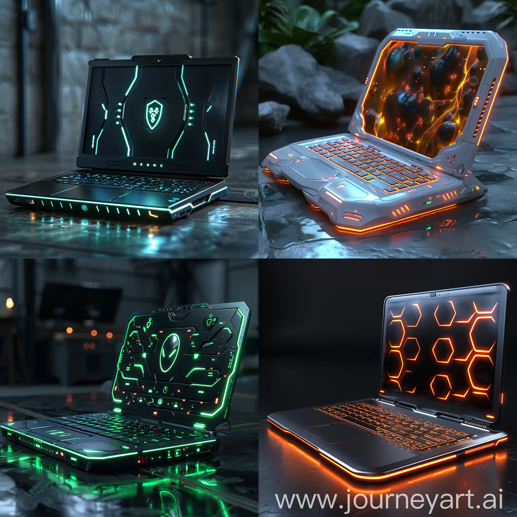 Futuristic eco-friendly laptop, futuristic style of high tech, energy efficiency, octane render --stylize 1000