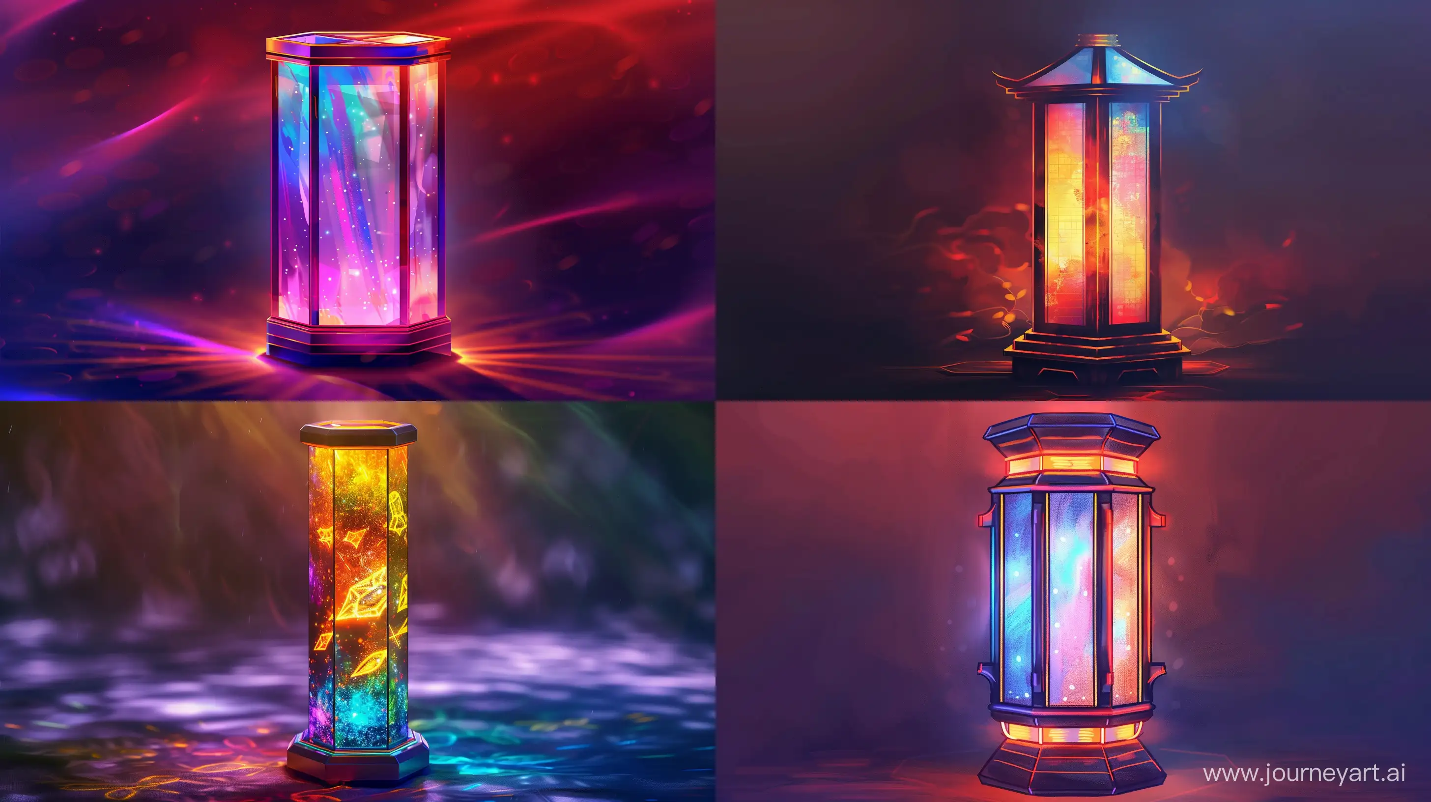anime-style cylindrical lantern with hexagonal bottom, vibrant colors, bold outlines, central composition, warm soft glow, expressive anime-inspired highlights and shadows, whimsical elements, enchanting art --ar 16:9 --v 6 --v 6 --ar 4:3 --no 58568