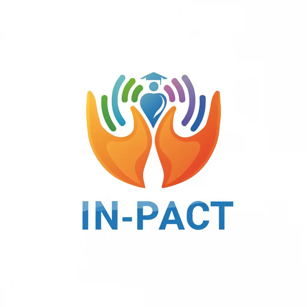 a logo design,with the text 'IN-PACT', main symbol:Hands or student,Moderate, bright colours, be used in Nonprofit industry,clear background