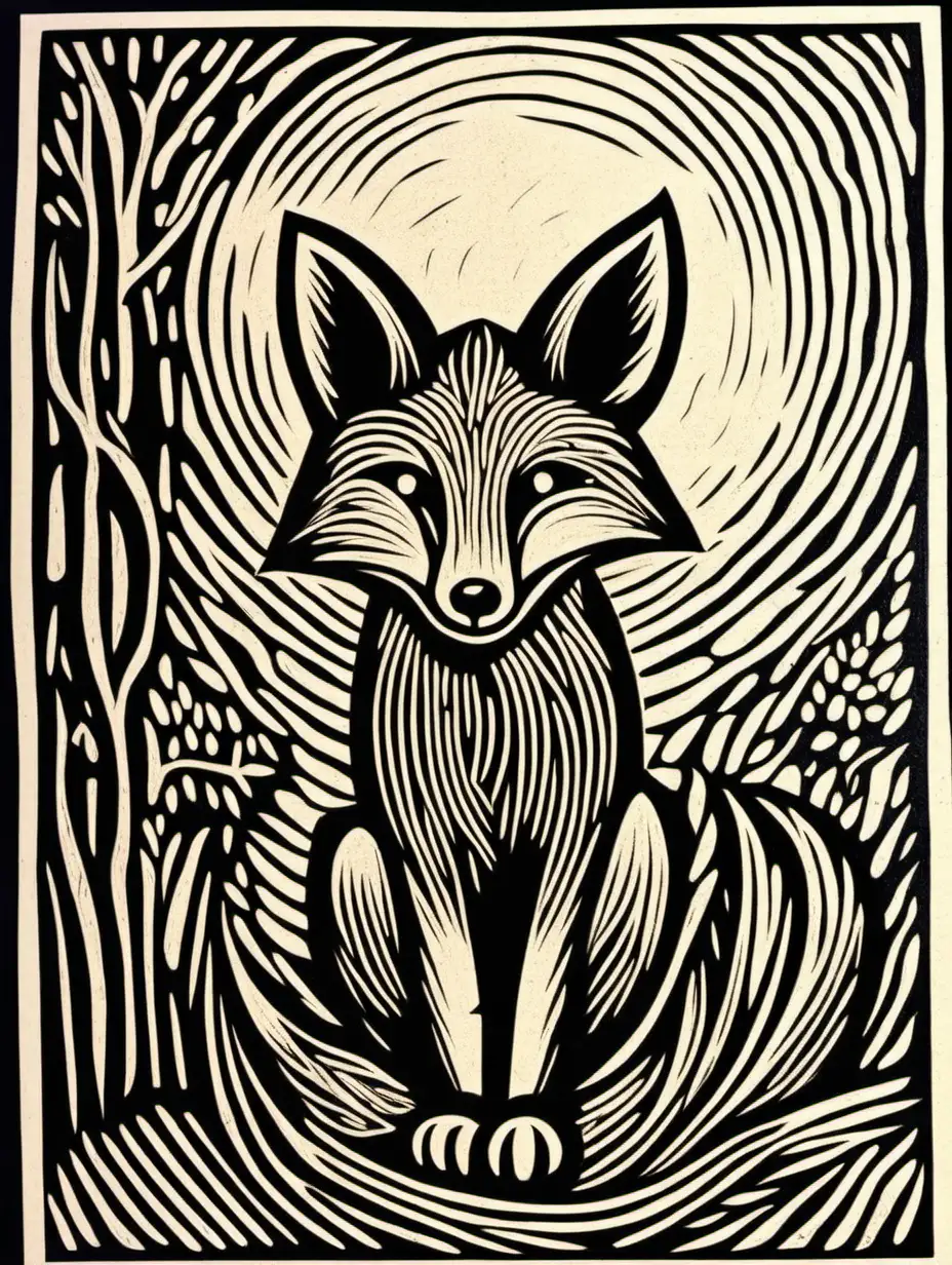 Adorable Linocut Fox Design on Linoleum