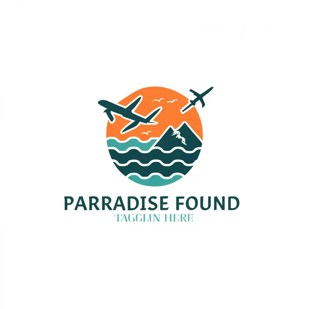 a logo design,with the text 'Paradise Found ', main symbol:An island or ocean with a plane and also boat,Moderate,be used in Travel industry,clear background