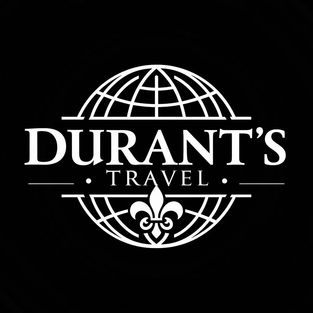 lblack and gold logo, Globe, Fleur de Lis, with the text "Durant's Travel", typography, be used in Travel industry