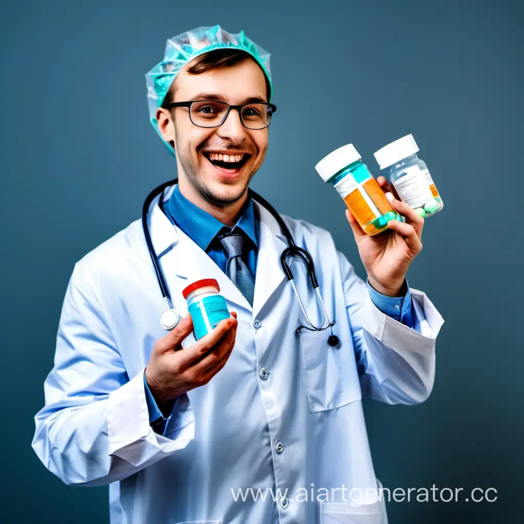 Smiling-Doctor-Holding-Medicines-Professional-with-Medication