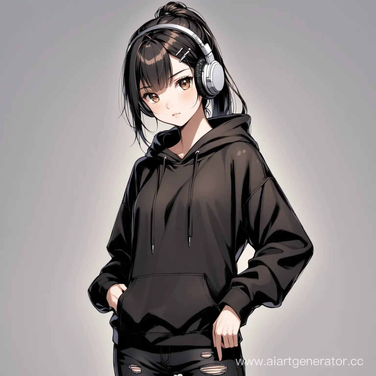 Young-Woman-with-Ponytail-and-Headphones-in-Urban-Attire