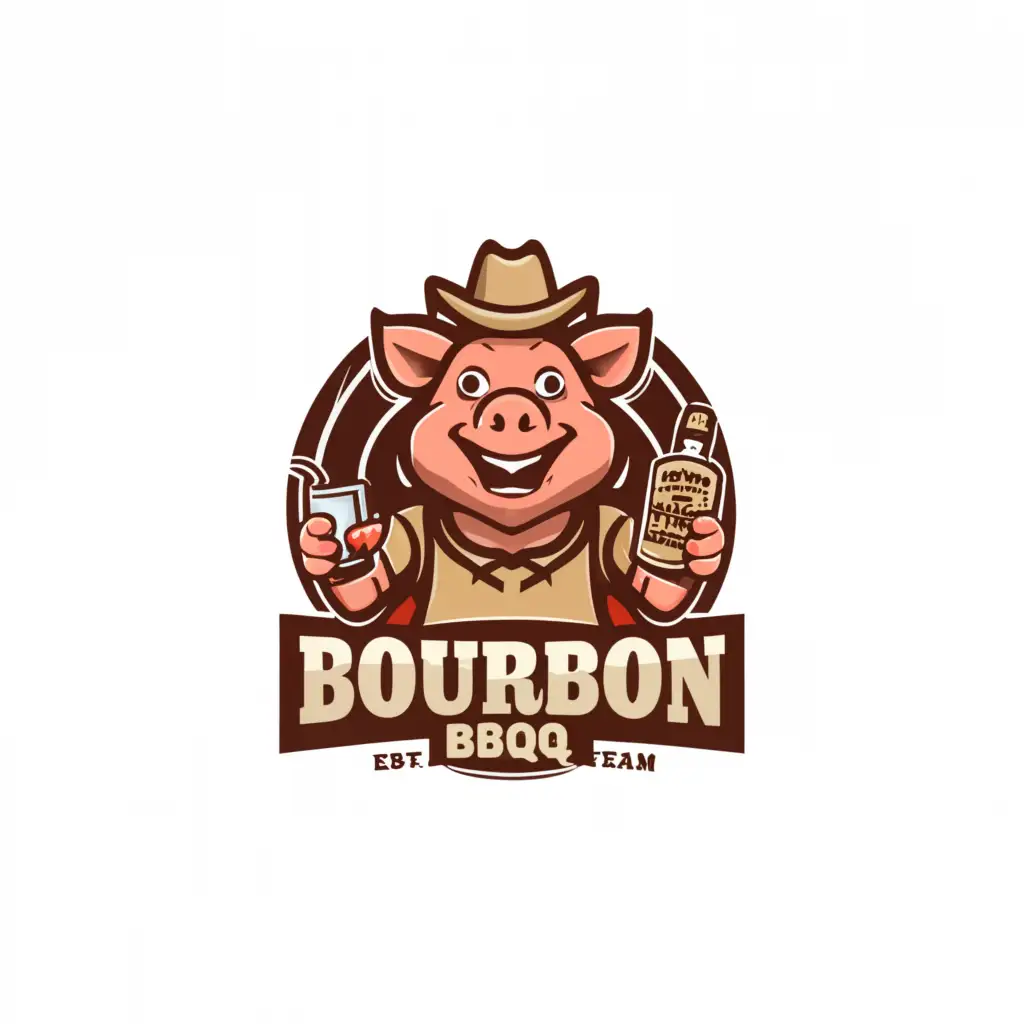 a logo design,with the text "Bourbon BBQ Team", main symbol:Pig holding glass of bourbon and bbq sauce,Moderate,be used in Restaurant industry,clear background
