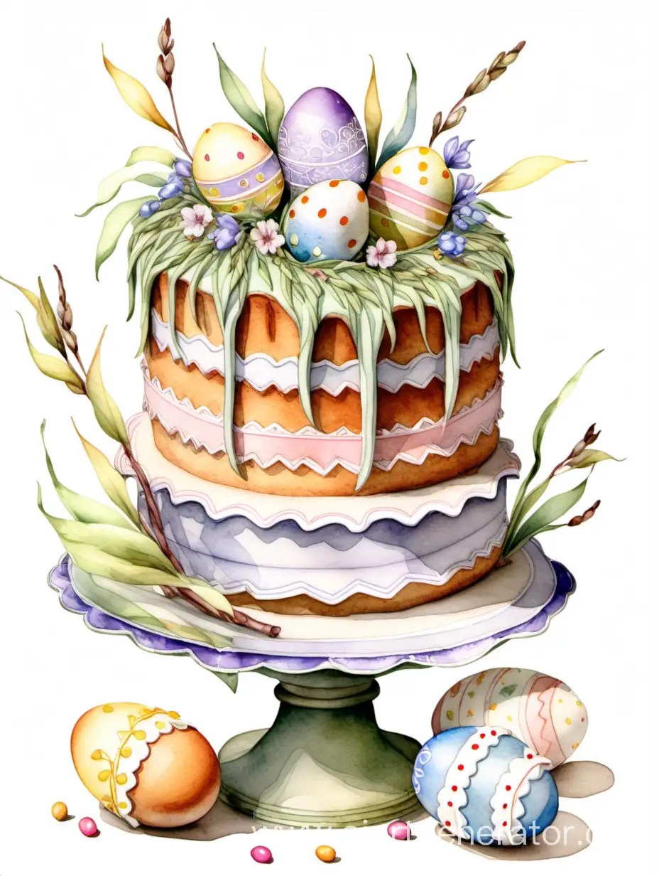 Elegant-Watercolor-Illustration-of-Easter-Cake-and-Willow