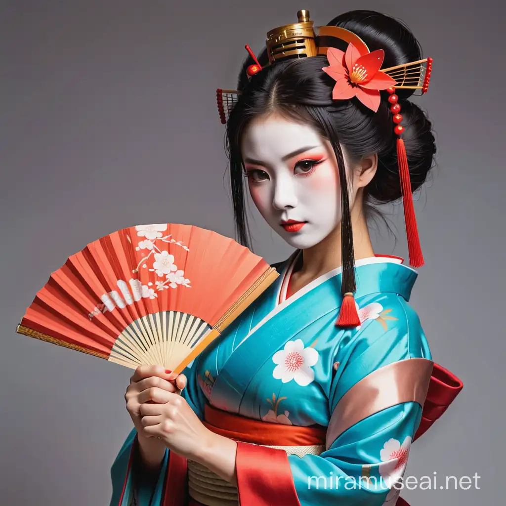 female geisha warrior holding a fan
