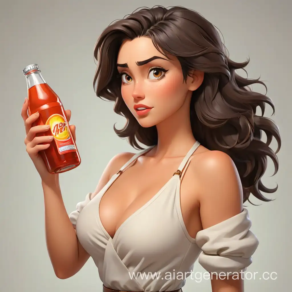 мультяшная горячая женщине жарко и держит в руке бутылку