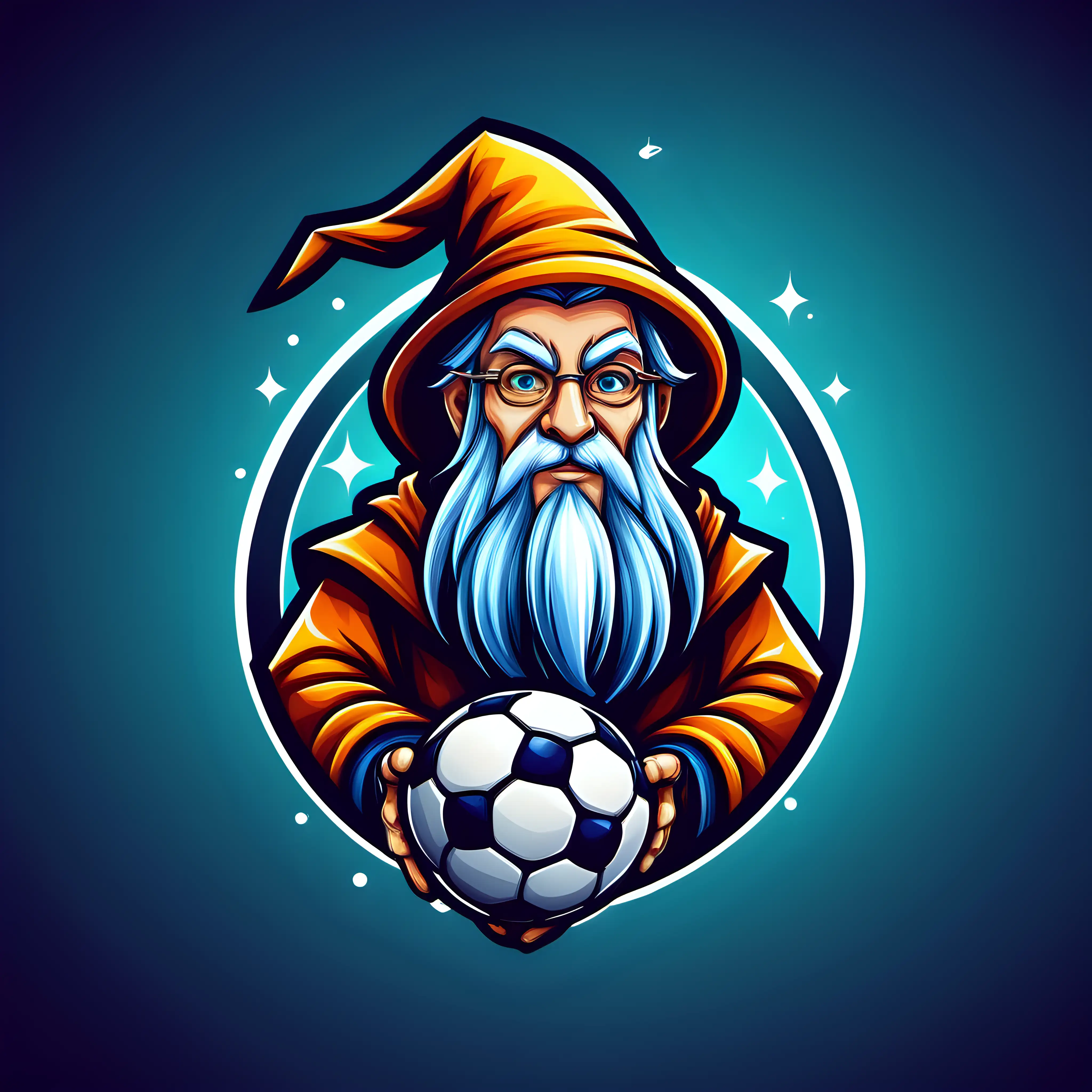 create a logo design for an app  , the logo should include a wizard and a soccer ball
