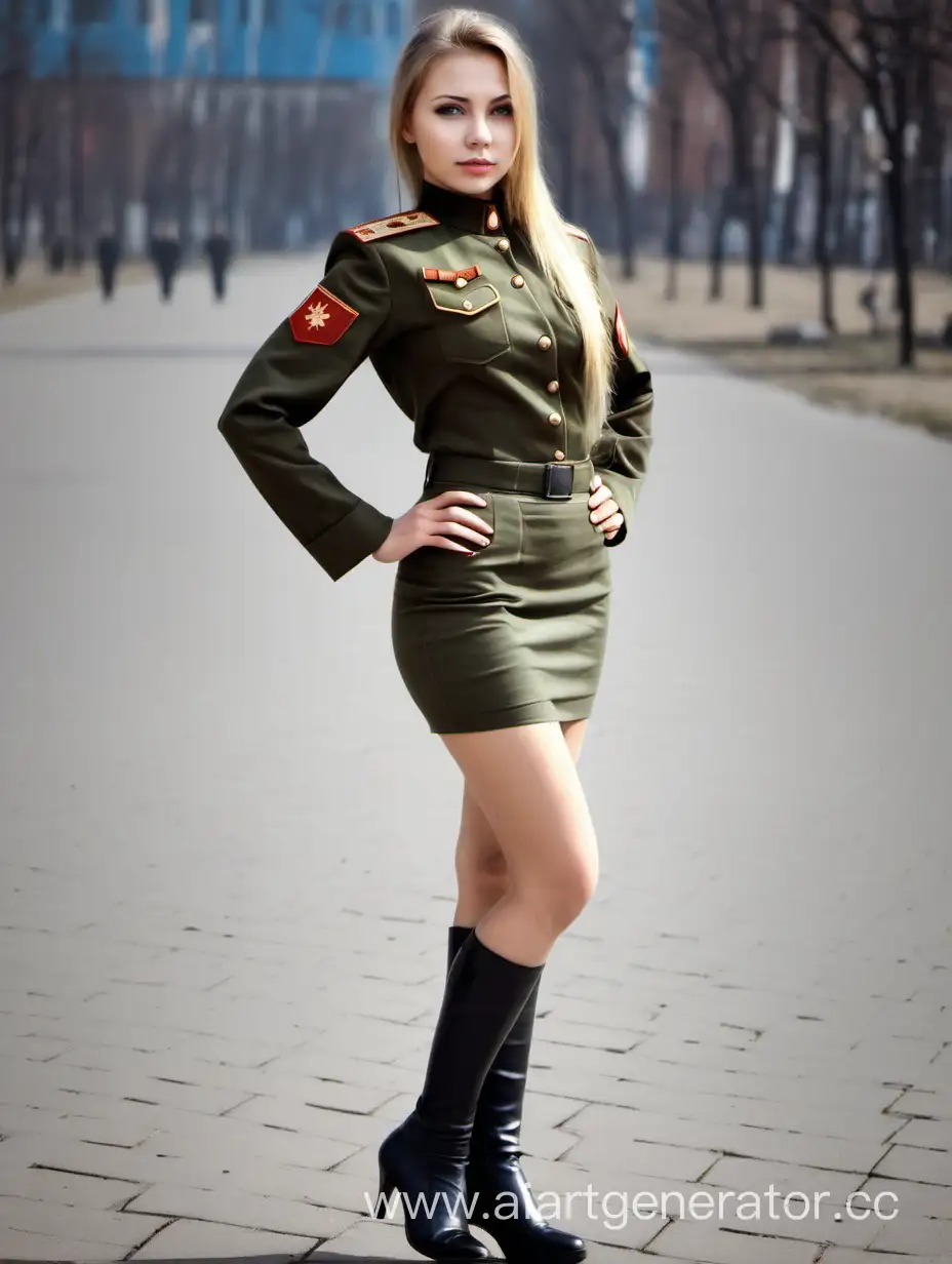 Красивая Русская девушка военная в плотной юбке