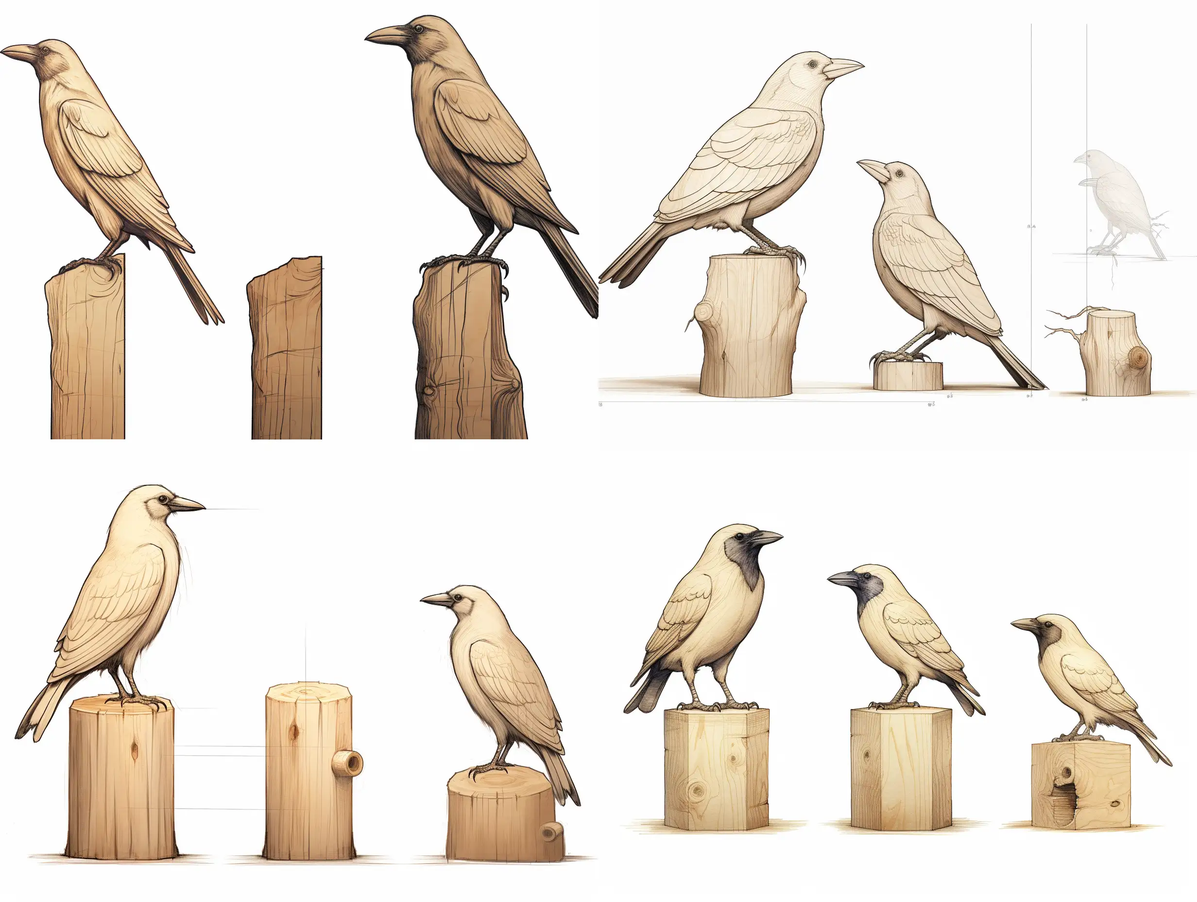 Realistic-Wooden-Raven-Sculpture-on-Cube-Professional-Wood-Carving-Art