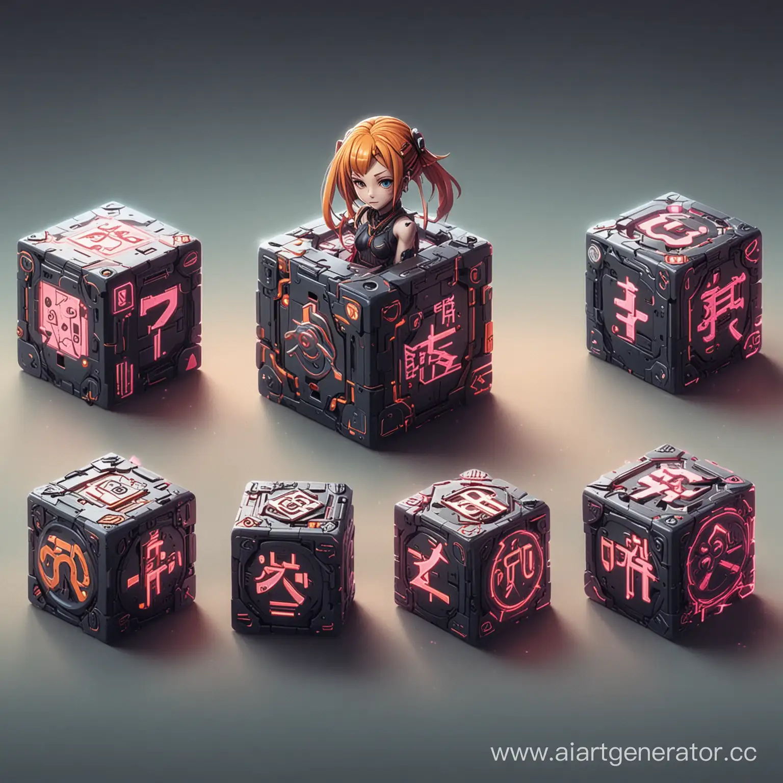 Cyberpunk-Anime-Characters-Playing-Gambling-Games-with-Neon-Cubes