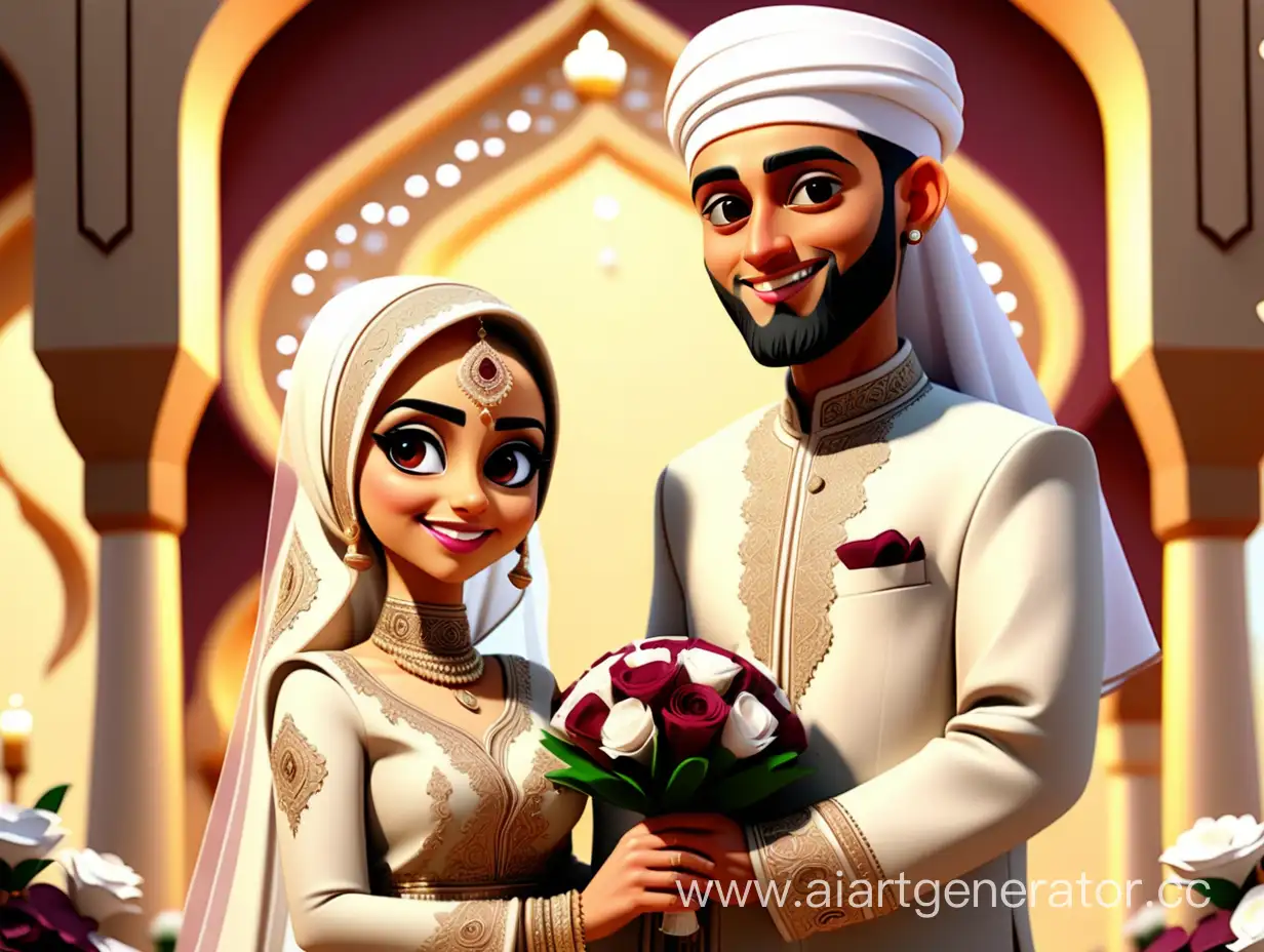 cartoon style, 8k, Muslim wedding 
