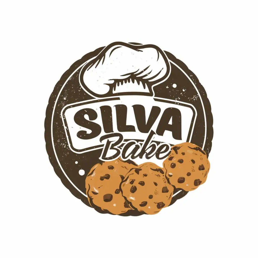 logo, cookie and a baking hat., with the text "Silva Bake", in black and white