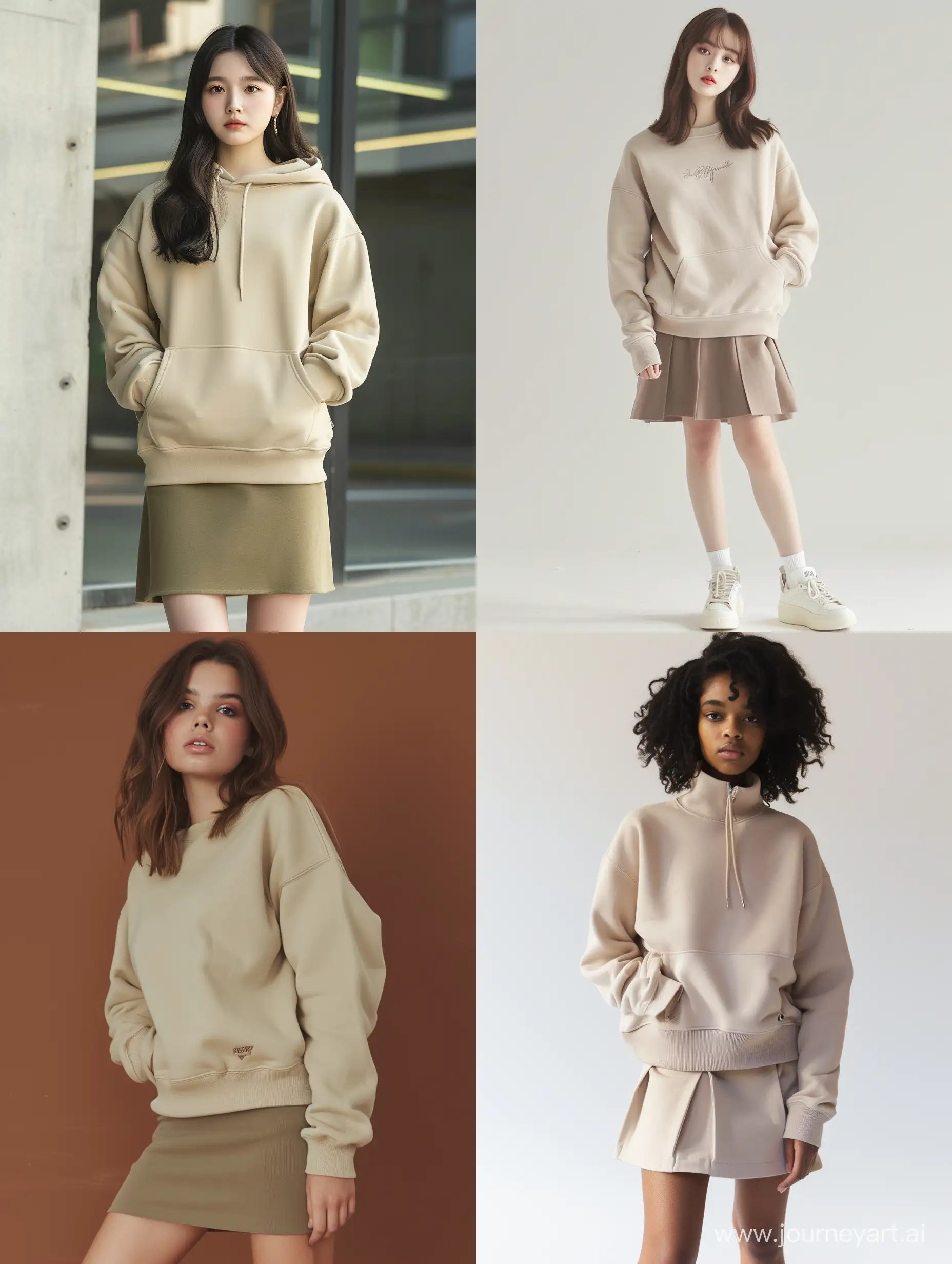 Stylish-Young-Woman-in-Beige-Sweatshirt-and-Skirt