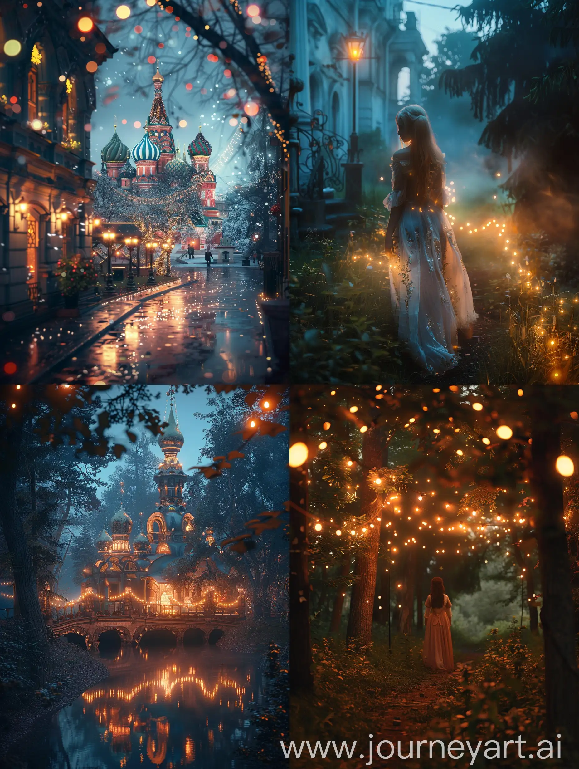 Russian fairytale the most classical image, magic, evening, lights, ultarealistic photos, 4k, cinematic