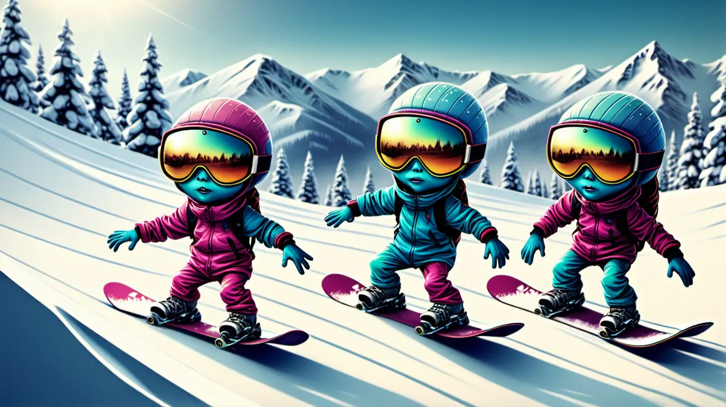Adorable Extraterrestrial Snowboarding Fun