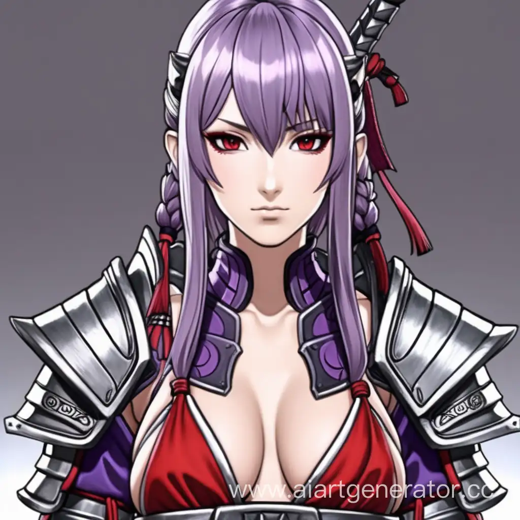 Samurai Girl Double Hair Color Silver and Red in Samurai Armor Bikini Colors Black and Purple Anime Style This is Skyrim in anime style