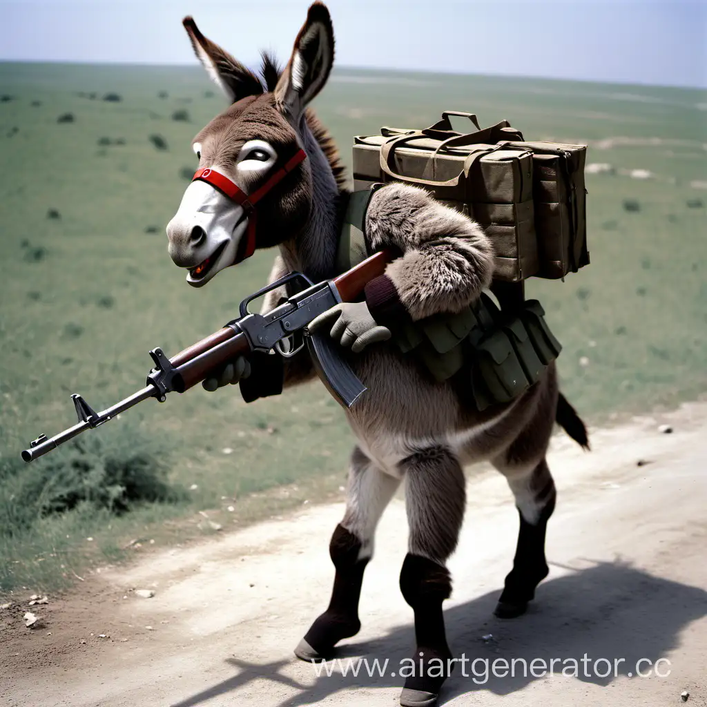 Donkey-Armed-with-PPSh41-Submachine-Gun-in-Desert-Landscape