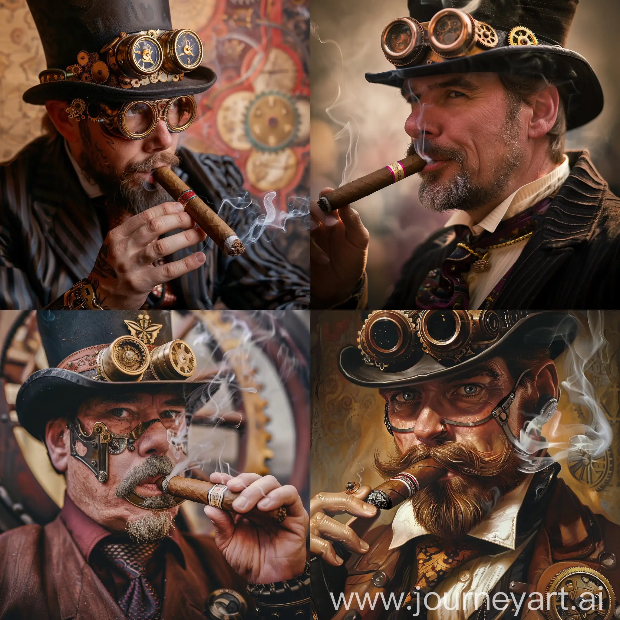 Steampunk-Cigar-Smoking-Gentleman-in-Vintage-Atmosphere