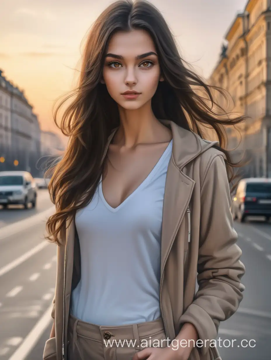 Stylish-Russian-Girl-Walking-Towards-a-Bright-City