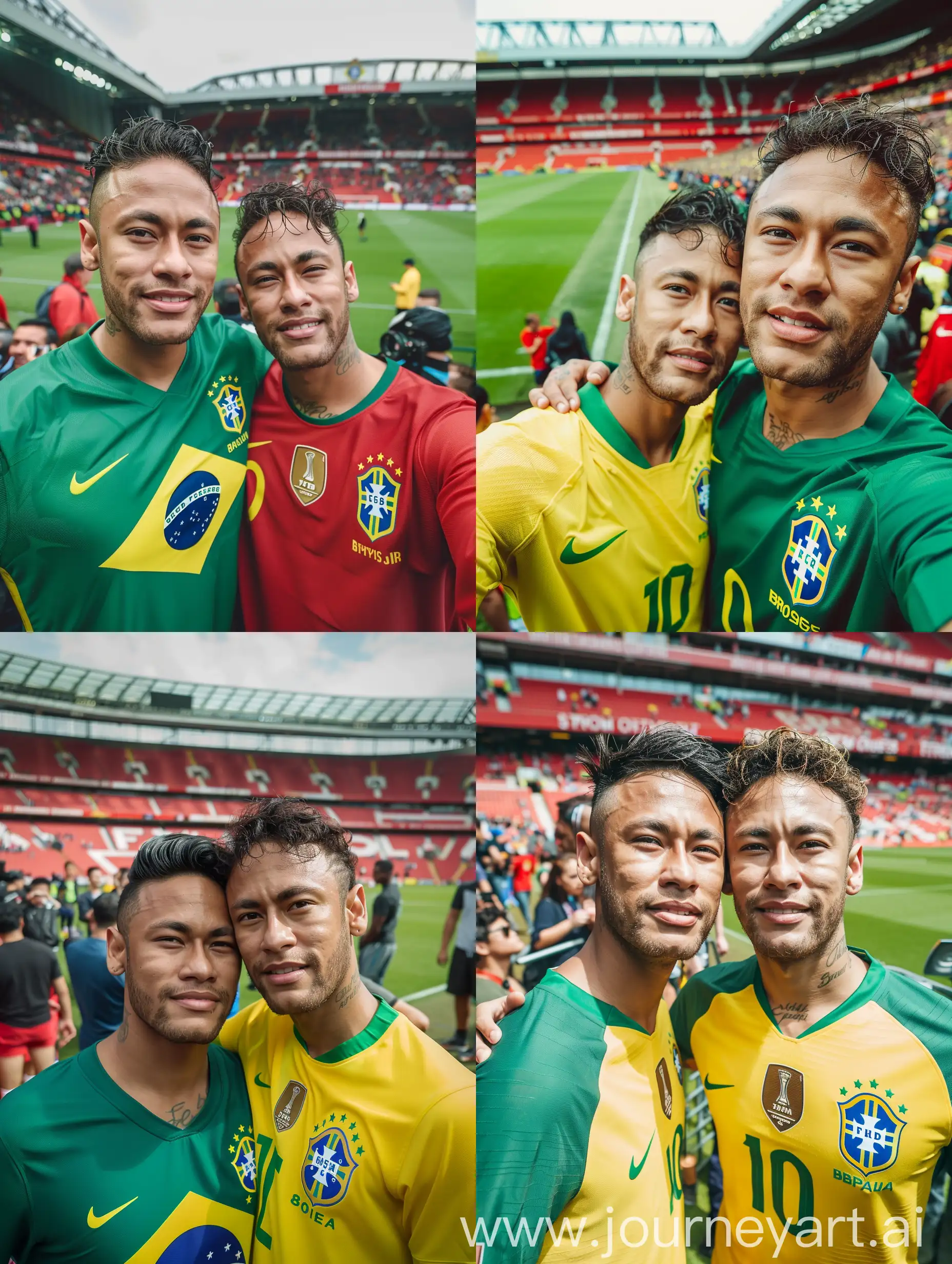 Indonesian-Man-in-Brazil-Jersey-Poses-with-Neymar-Jr-at-Old-Trafford-Stadium
