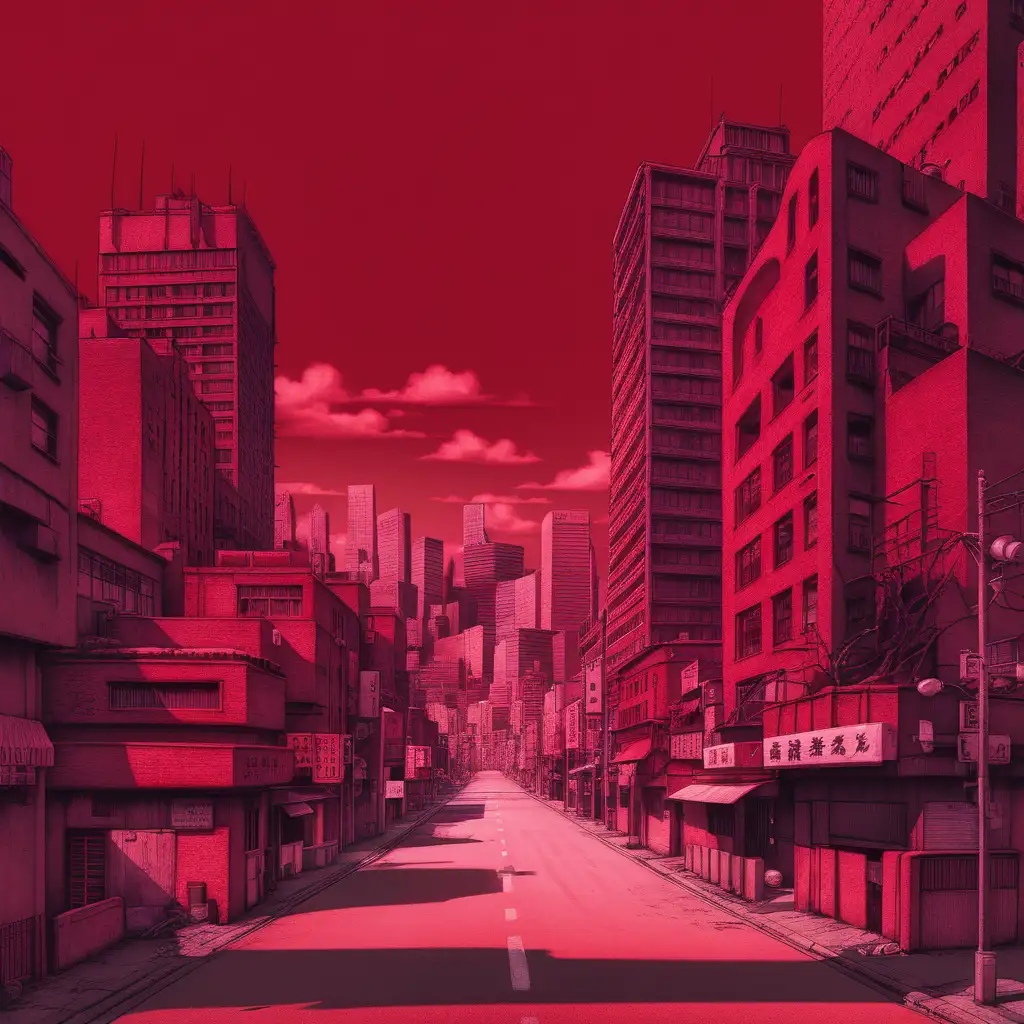 Red downtown city. No people. Jujutsu Kaisen art style. No imperfections.