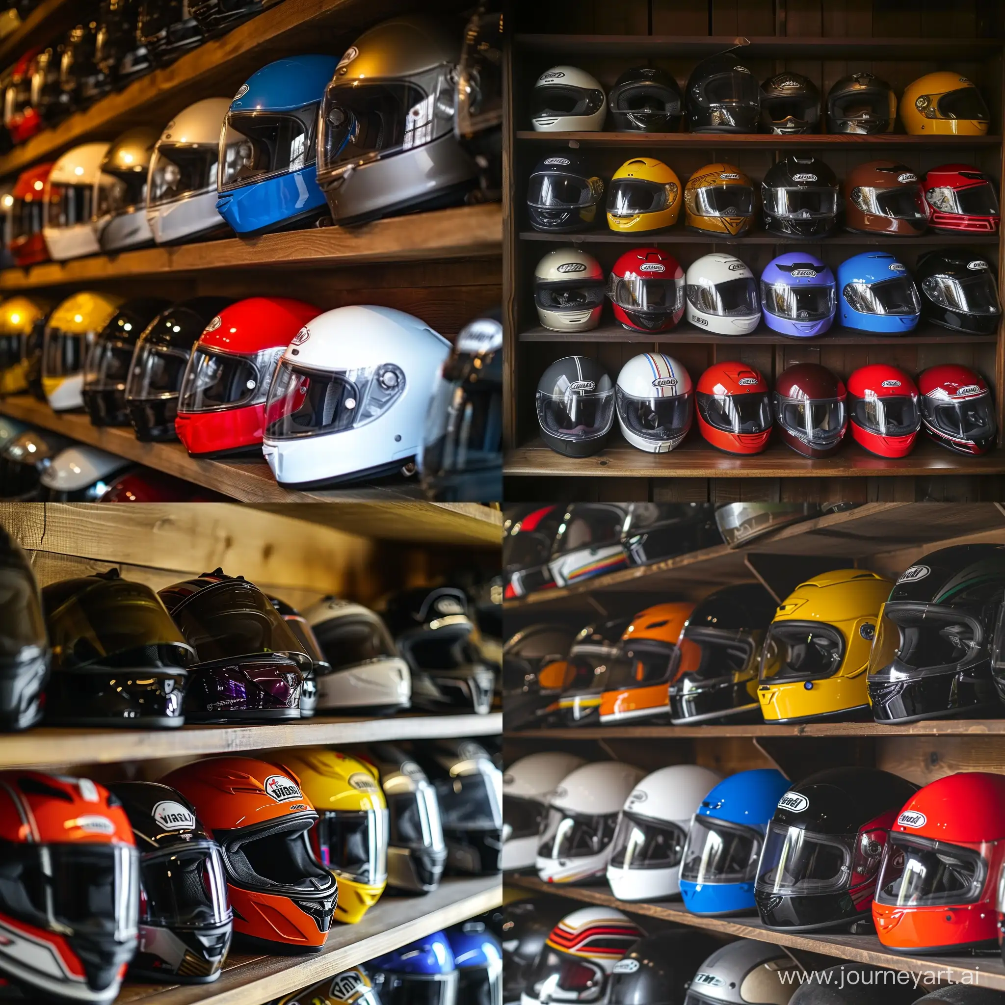 VintageStyled-Motorcycle-Helmets-Displayed-in-an-Array-of-Colors