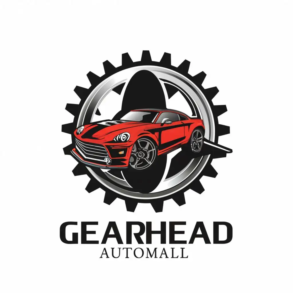 a logo design,with the text "Gearhead AutoMall", main symbol:GearHead muscle cars,Moderate,be used in Automotive industry,clear background