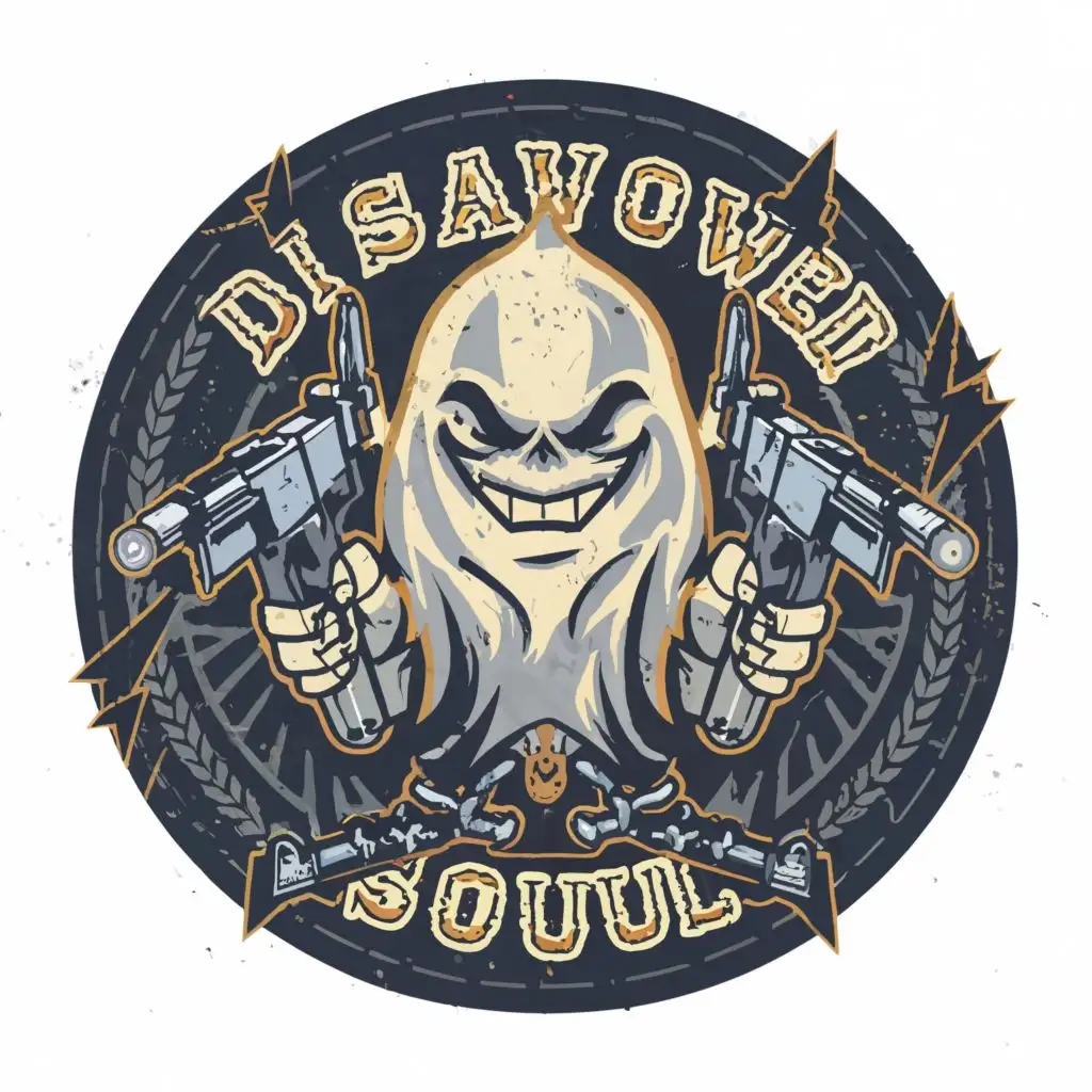 LOGO-Design-for-Disavowed-Soul-Edgy-Ghost-with-Guns-in-Dark-Blue-Circle