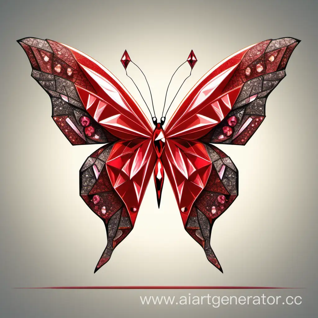 красная алмазная бабочка с острыми крыльями нарисованная