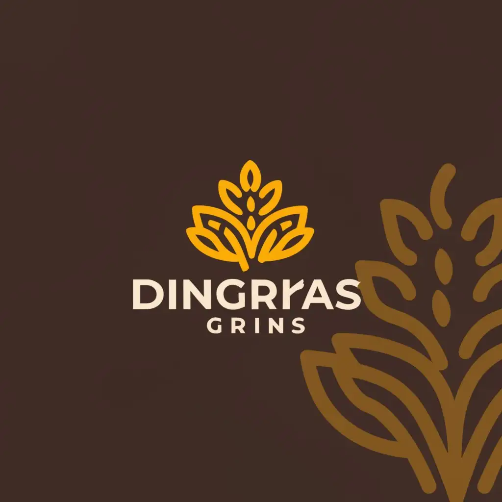 a logo design,with the text "DINGRAS GRAINS", main symbol:CORN IN BUSHELS AND CORN GRAINS,Moderate,clear background