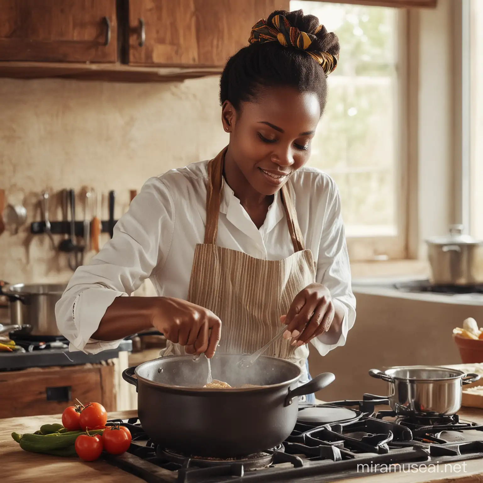 African woman cooking