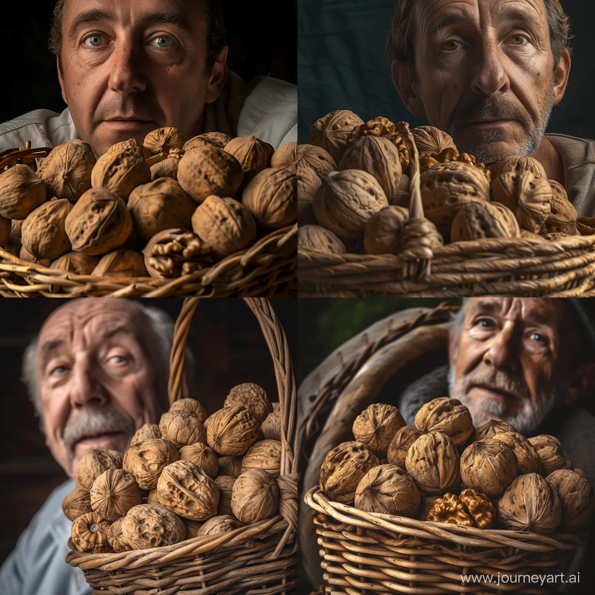 Summer-Portrait-Hyperrealistic-Man-with-Basket-of-Walnuts