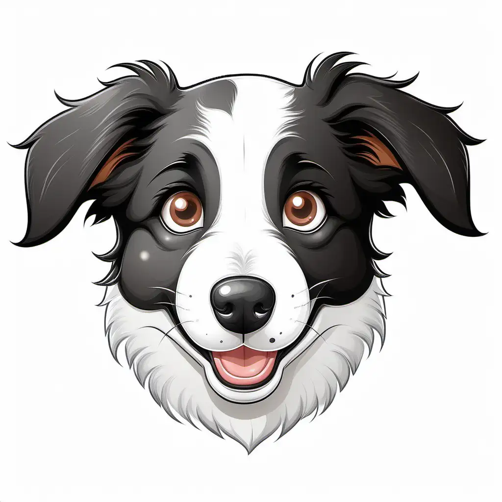 cartoon border collie puppy face happy white background