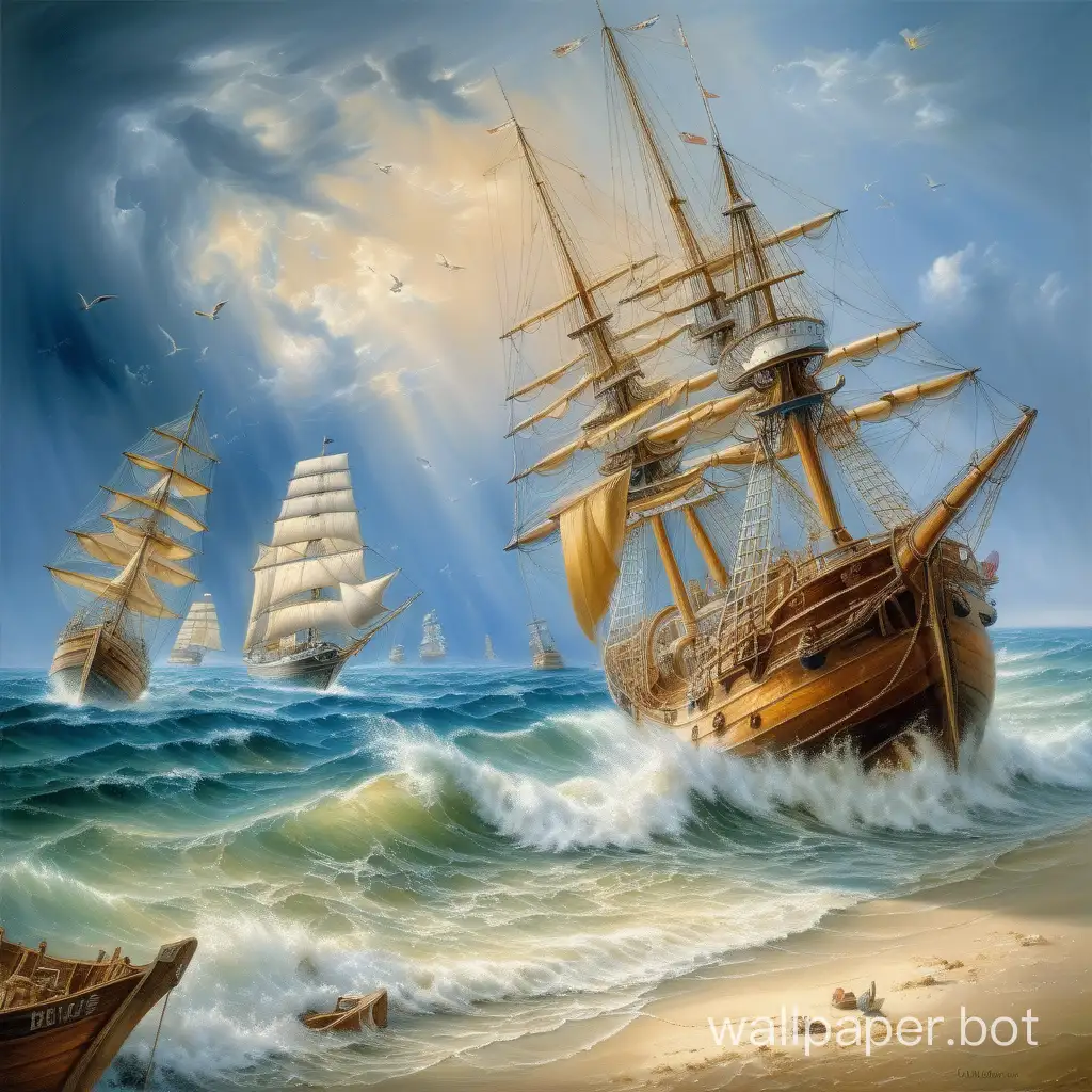 Impressionistic-Sea-Storm-with-Sinking-Ships-and-Golden-Chests