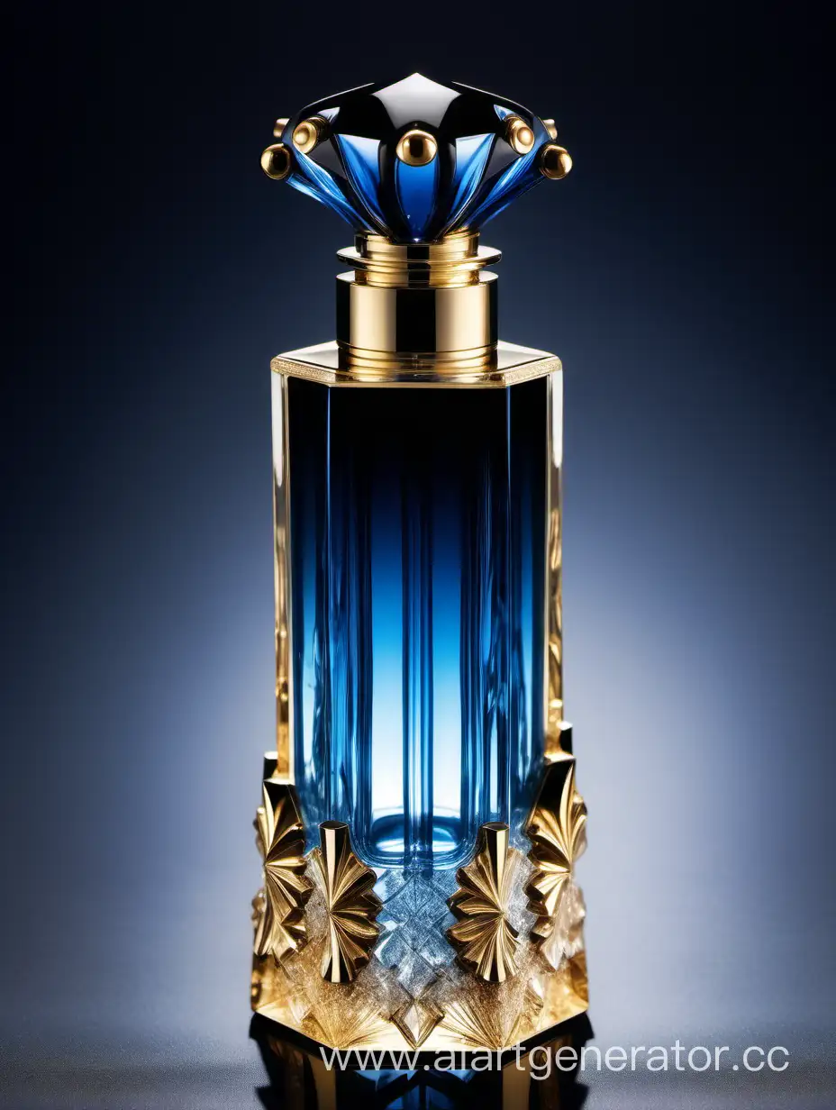 Elegant-Perfume-Bottle-with-Blue-Black-and-Gold-Transparency